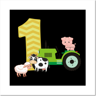 Farm Barnyard Theme Pig Cow Horse 1st Birthday 1 Yrs Old Posters and Art